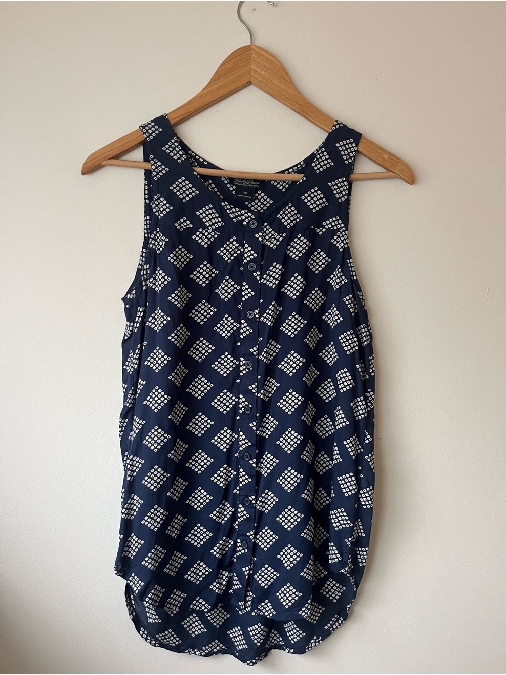 Navy Geometric Button-Front Tank Top